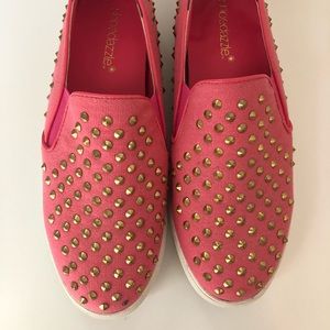 Pink studded slip ons